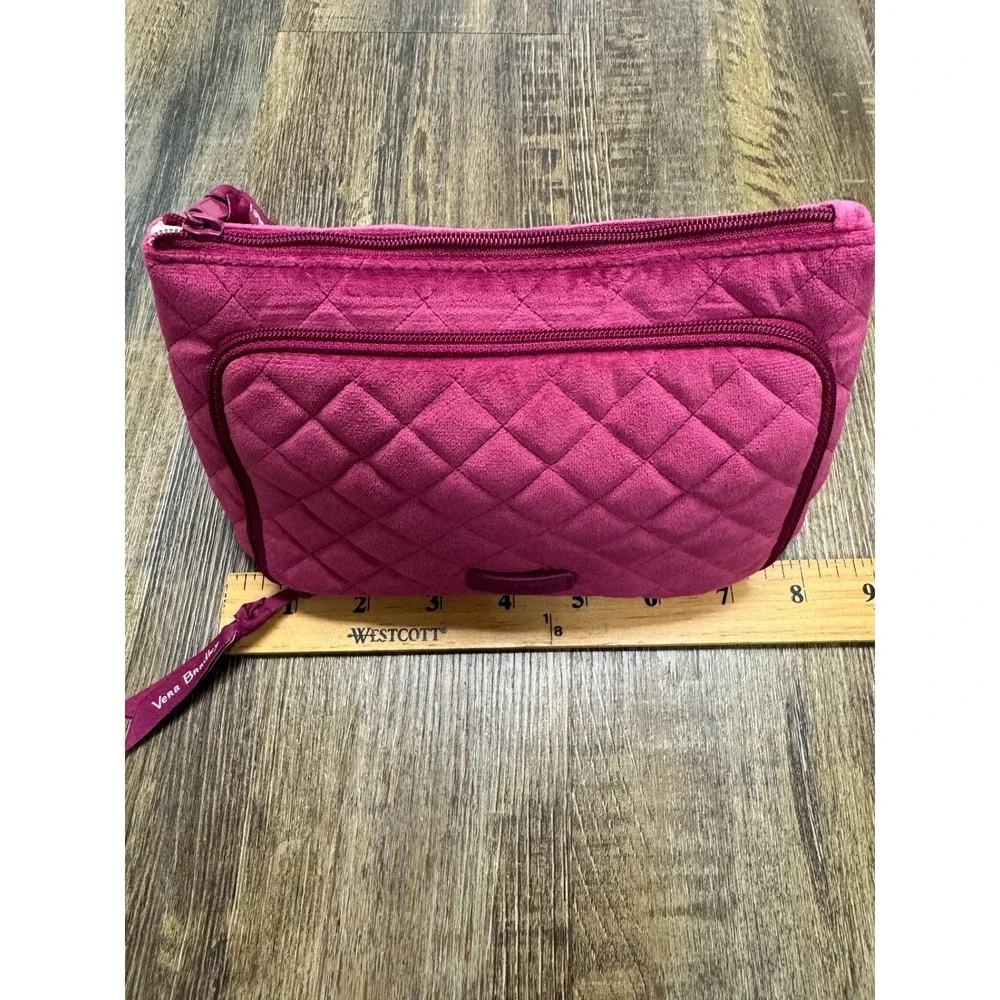 Vera Bradley Quilted Velvet Cosmetic Bag Magenta Pink Travel Makeup Organizer
